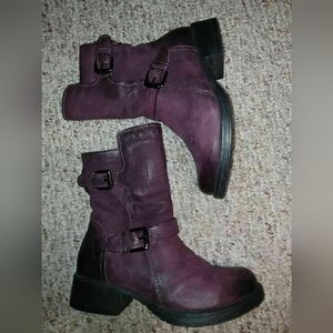 Italian JaFa Women's Mid-Calf Buckle Combat Boots in Plum